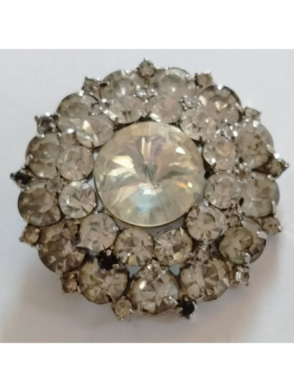 Rhinestone Round Cluster Brooch Pin Vintage MCM Elegant Statement